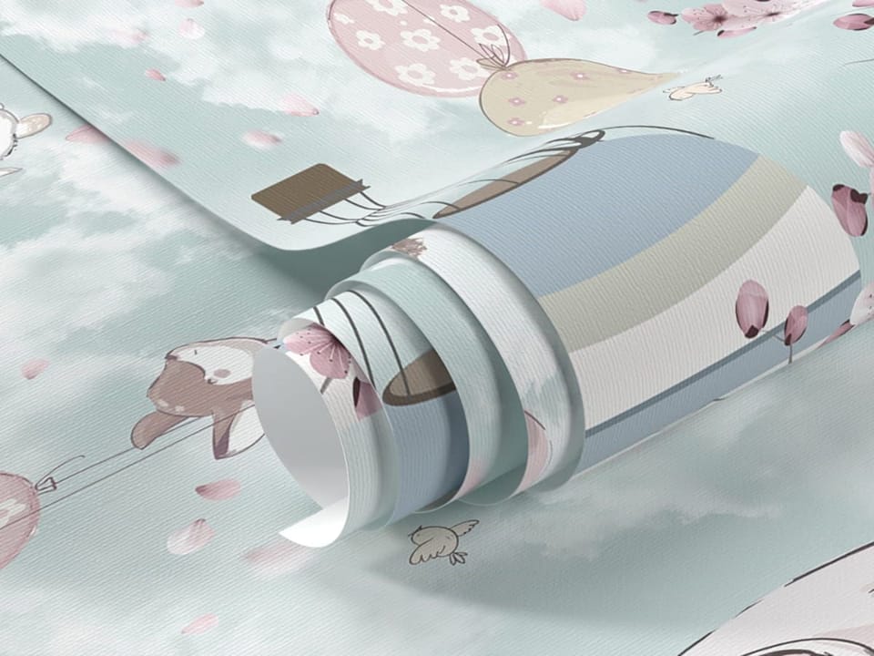 Fototapeta Balon z królikami i kwiatami fragment #1