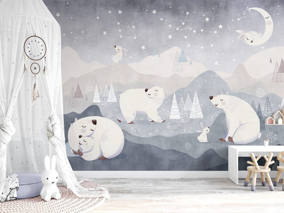 Fototapeta Niedźwiedzie polarne w górach we wnętrzu pokoju dziecka