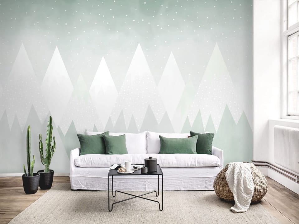 Fototapeta Góry dziecięce w śniegu i mgle we wnętrzu salonu