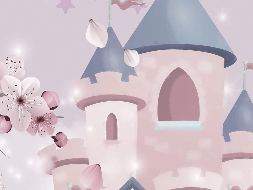 Fototapeta Dziewczynki w Chmurach z Zamkiem fragment #2