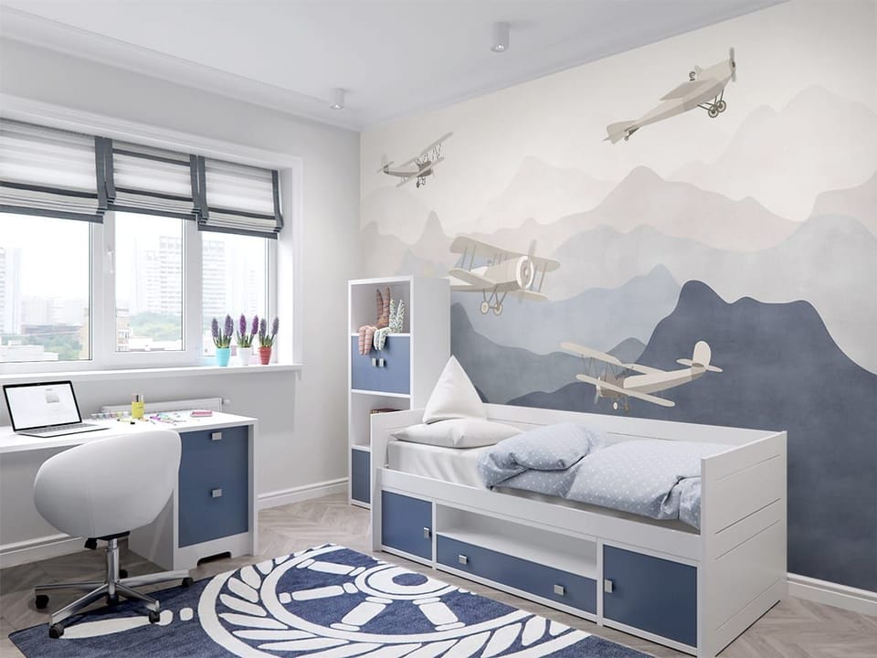 Fototapeta Samoloty nad Pastelowymi Górami we wnętrzu pokoju dziecka