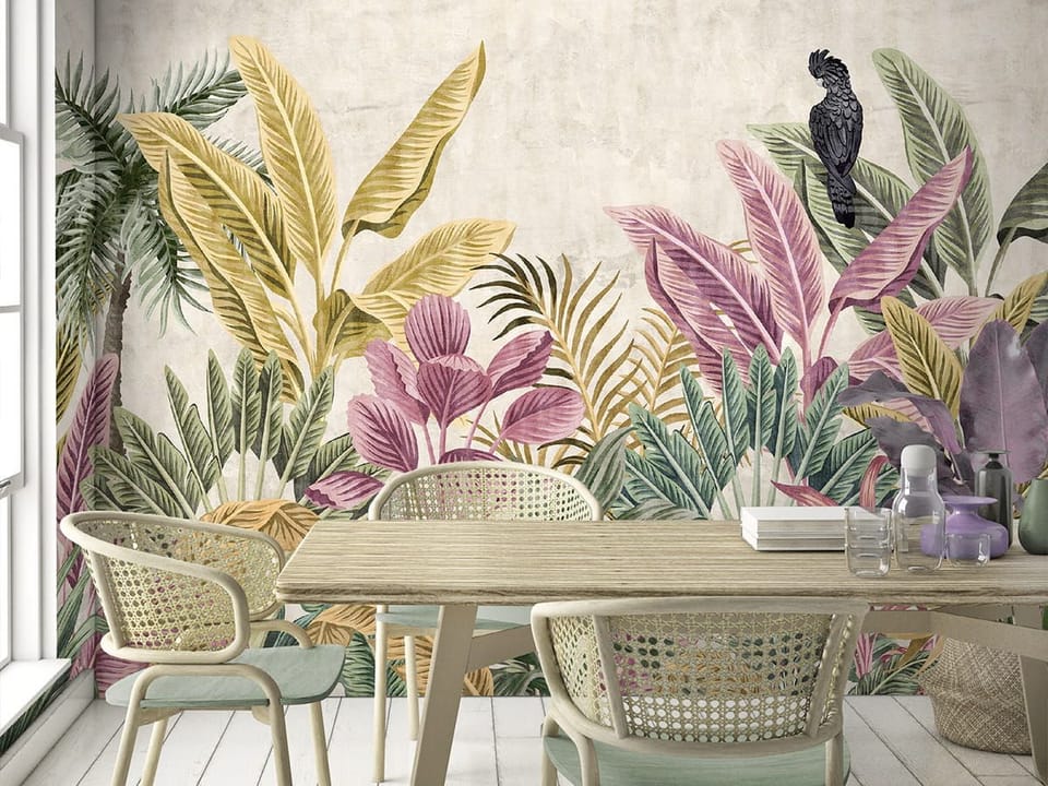 Fototapeta Tropikalne liście w kolorach natury we wnętrzu kuchni