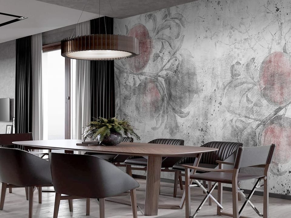 Fototapeta Gałęzie Granatu na Betonie we wnętrzu kuchni