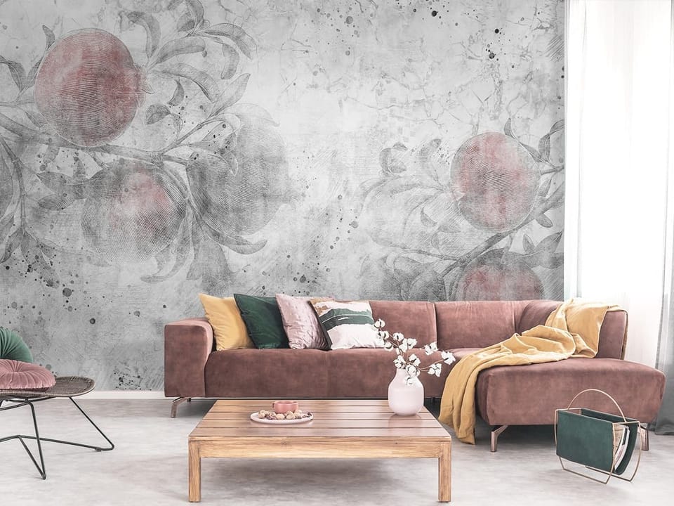 Fototapeta Gałęzie Granatu na Betonie we wnętrzu salonu