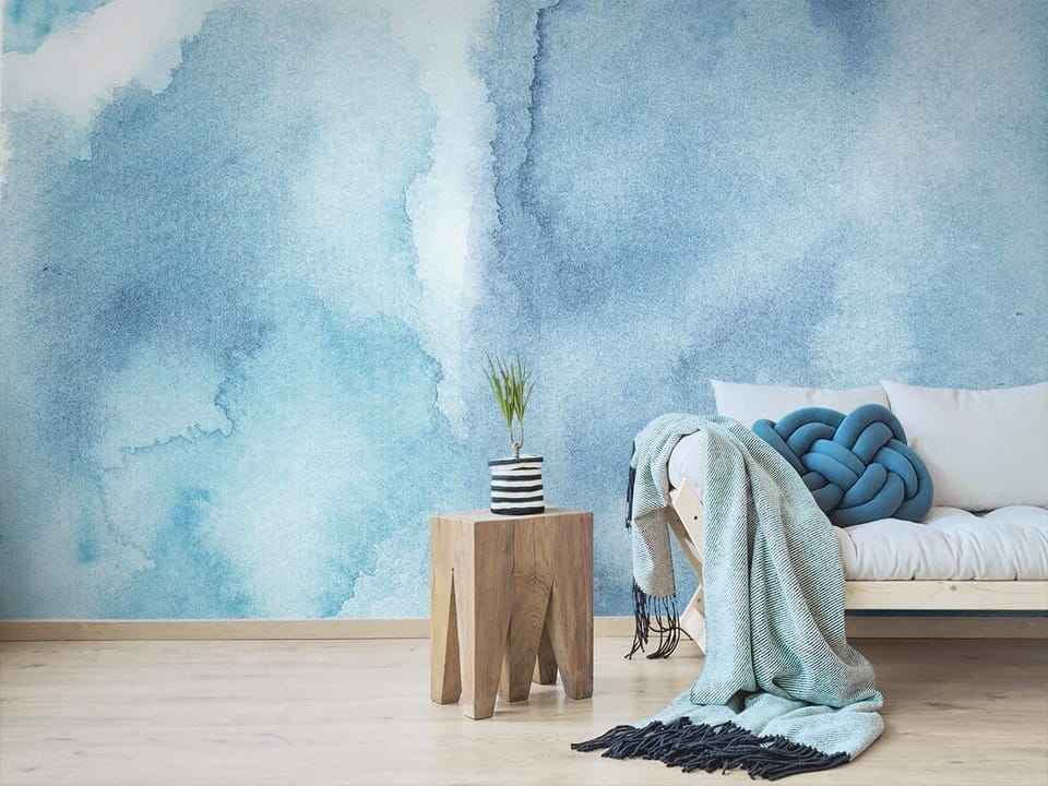 Fototapeta Abstrakcyjne Niebieskie Plamy we wnętrzu salonu