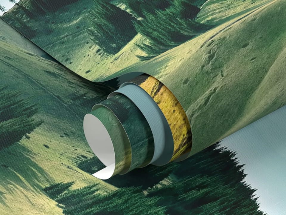 Fototapeta Zielone wzgórza i las iglasty fragment #1