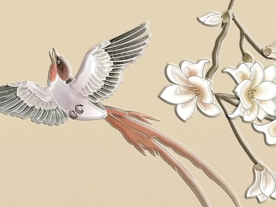 Fototapeta Gałęzie Magnolii i Księżyc fragment #1