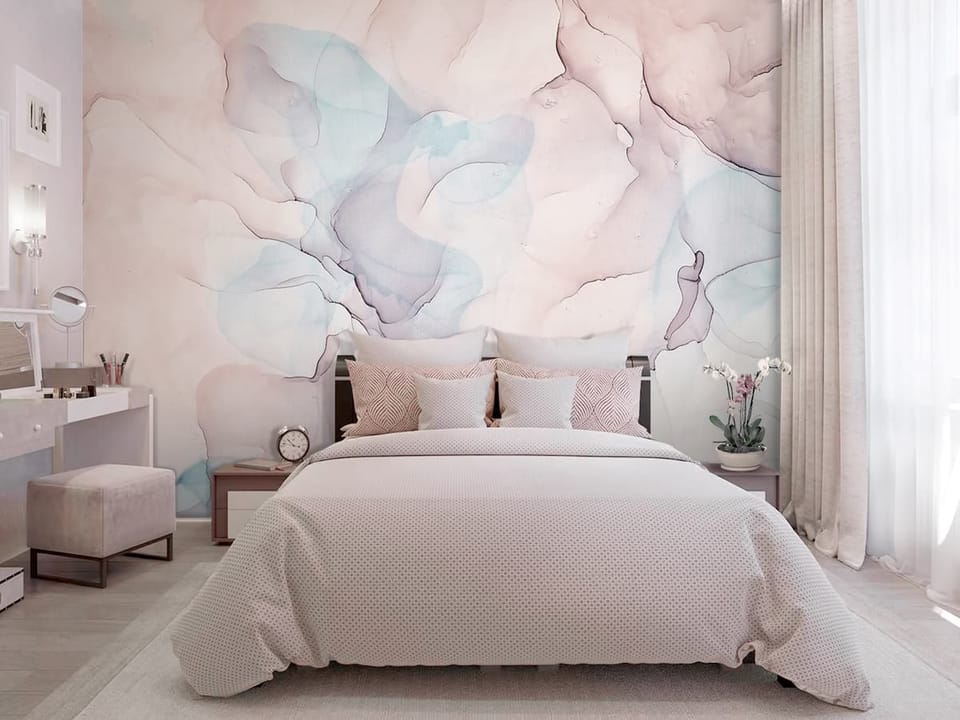 Fototapeta Abstrakcyjne Plamy w Pastelowych Kolorach we wnętrzu sypialni