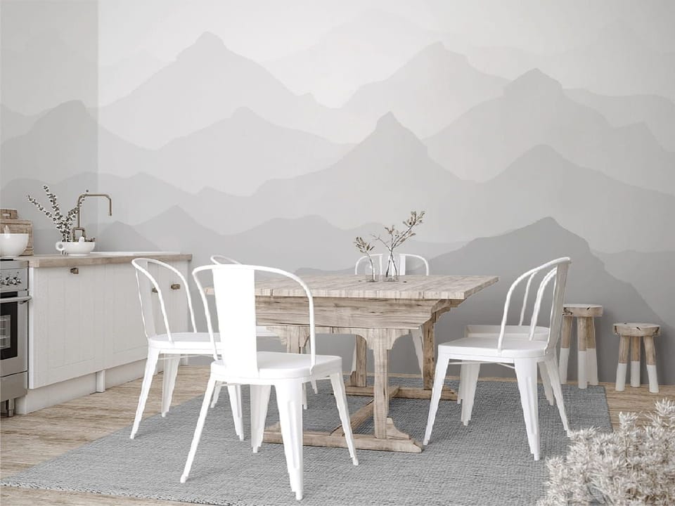 Fototapeta Warstwowe Sylwetki Gór w Szarościach we wnętrzu kuchni