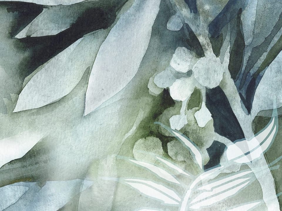 Fototapeta Liście w odcieniach zieleni i niebieskiego fragment #1