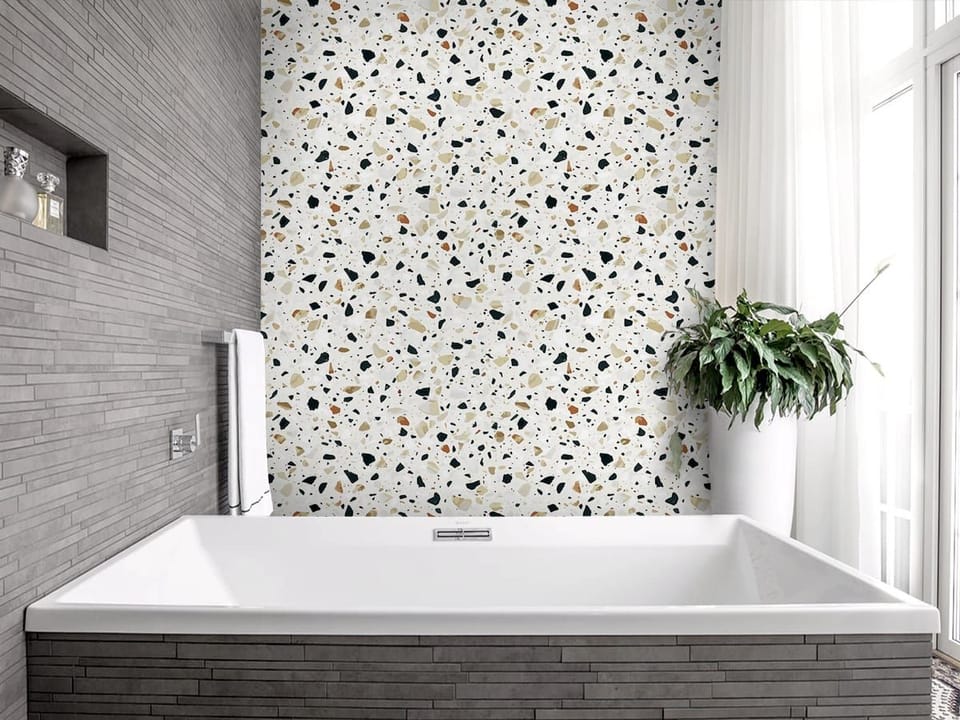 Fototapeta Kolorowe Lastryko na Białym Tle we wnętrzu łazienki