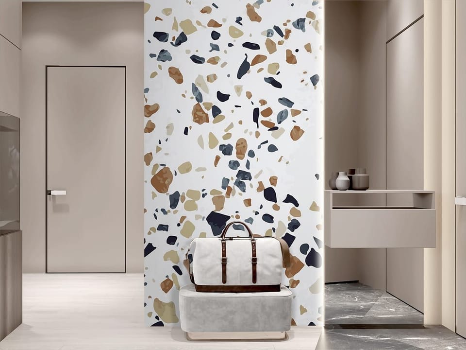 Fototapeta Kolorowy wzór terrazzo na jasnym tle we wnętrzu przedpokoju