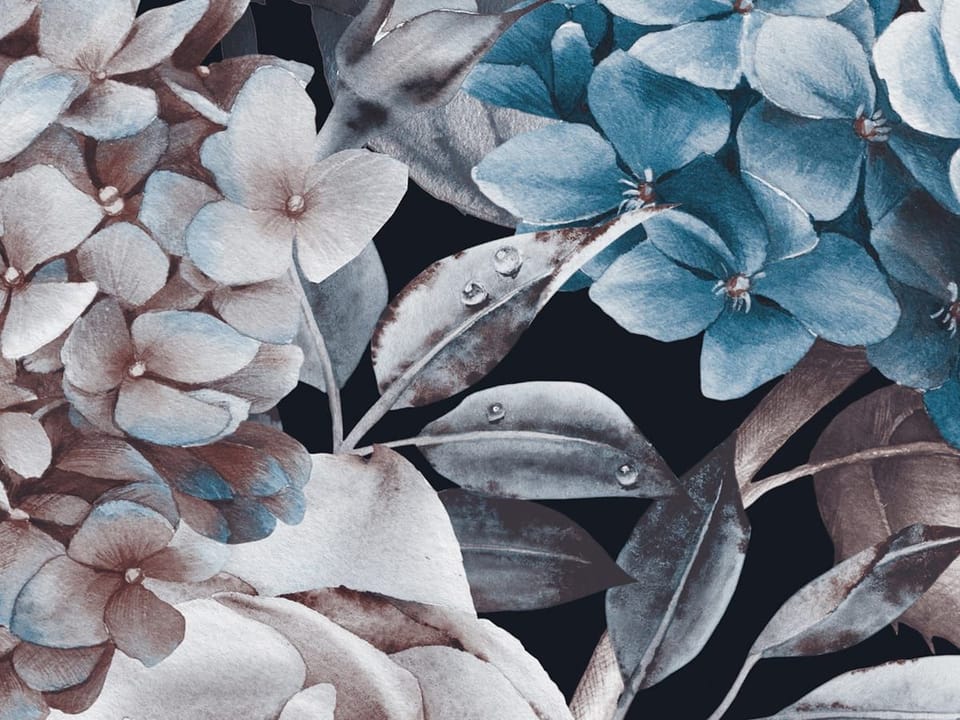 Fototapeta Kwiaty i Liście na Ciemnym Tle fragment #1