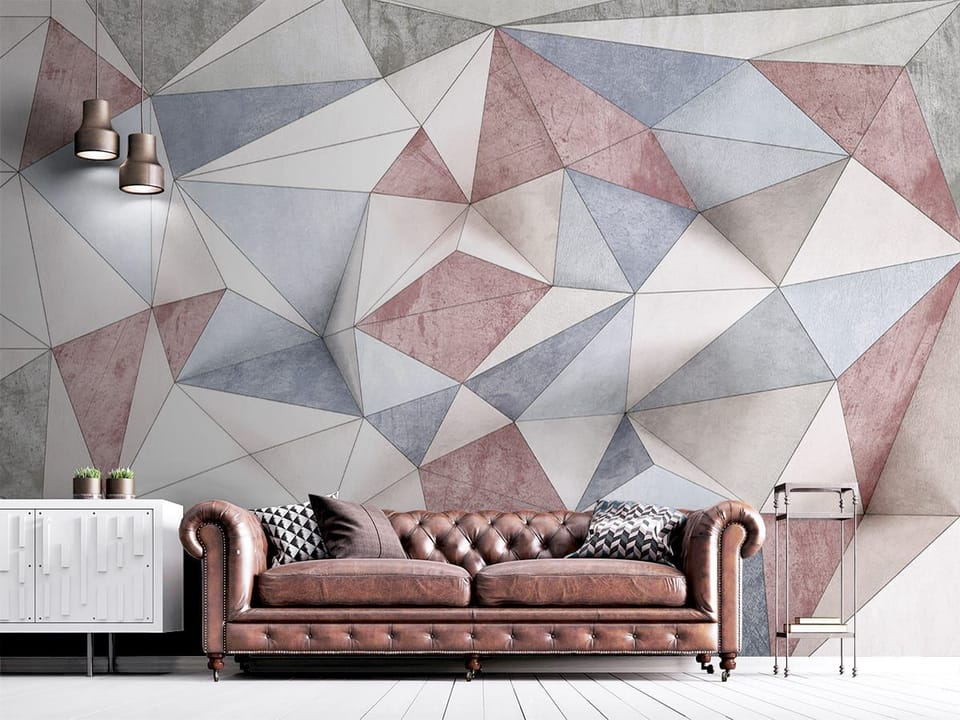 Fototapeta Geometryczne wzory 3D z trójkątów we wnętrzu salonu