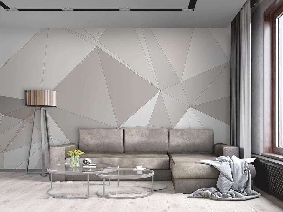 Fototapeta Geometryczne wzory w szarościach we wnętrzu salonu