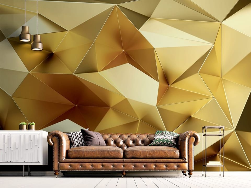 Fototapeta Geometryczne złote kształty we wnętrzu salonu