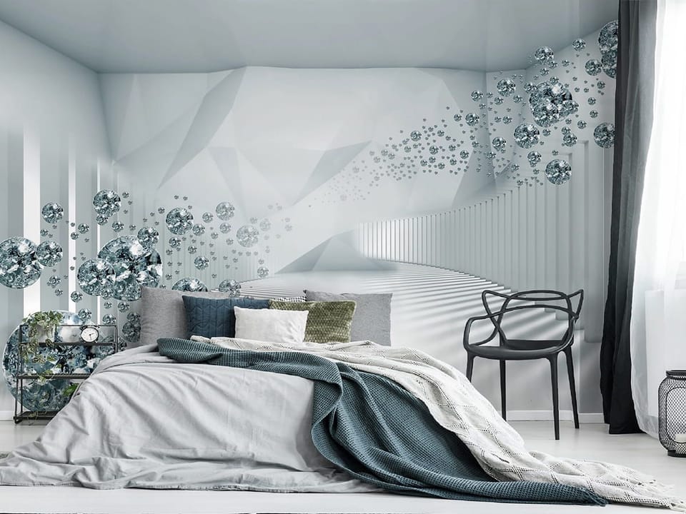 Fototapeta Diamentowe kule w tunelu 3D we wnętrzu sypialni