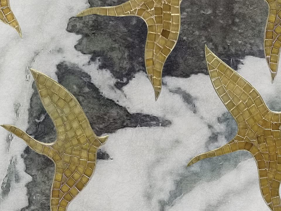 Fototapeta Złote ptaki na marmurze fragment #1