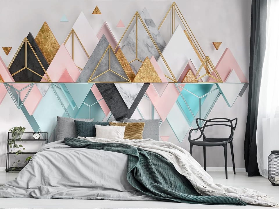 Fototapeta Geometryczne Góry z Marmurem we wnętrzu sypialni