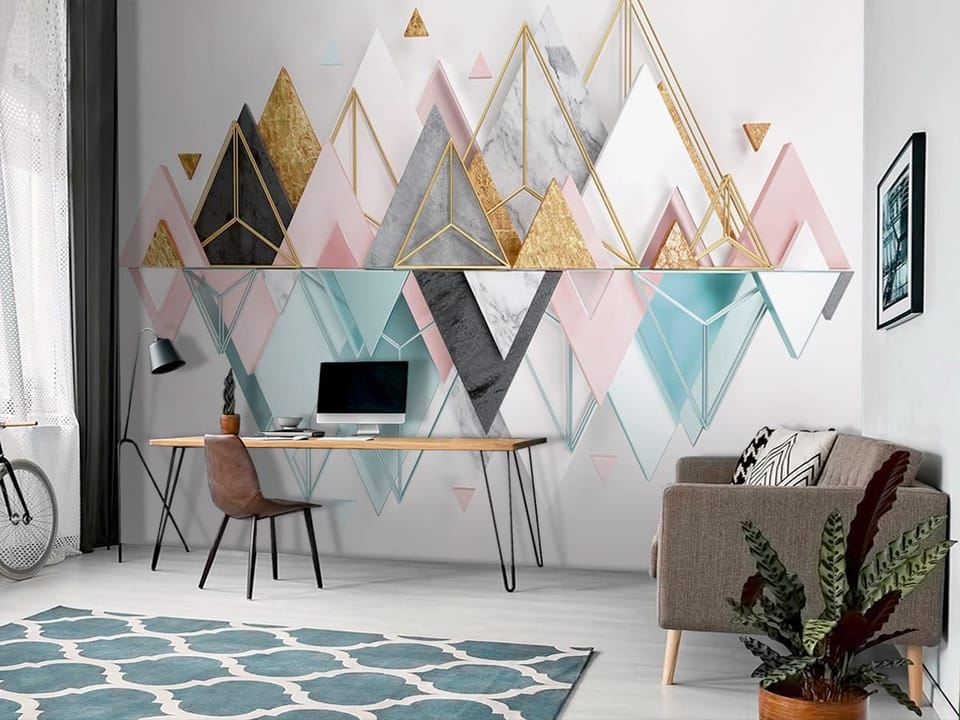 Fototapeta Geometryczne Góry z Marmurem we wnętrzu pokoju nastolatka