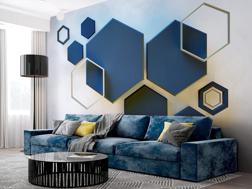 Fototapeta Ciemne sześciokąty na marmurze we wnętrzu salonu