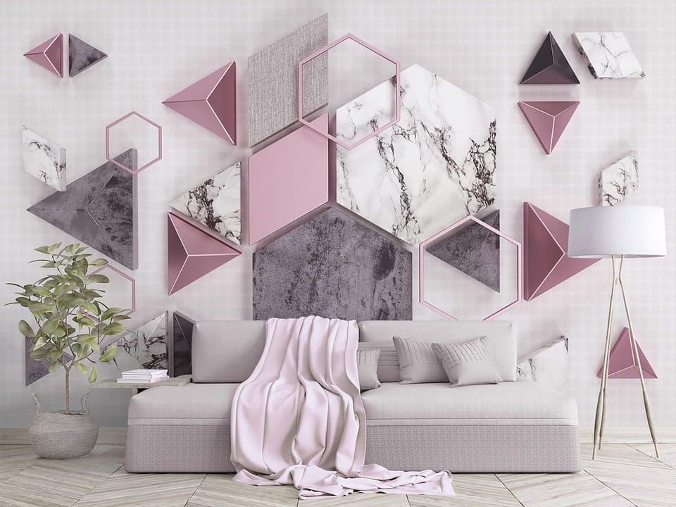 Fototapeta Geometryczne kształty na jasnym tle we wnętrzu salonu