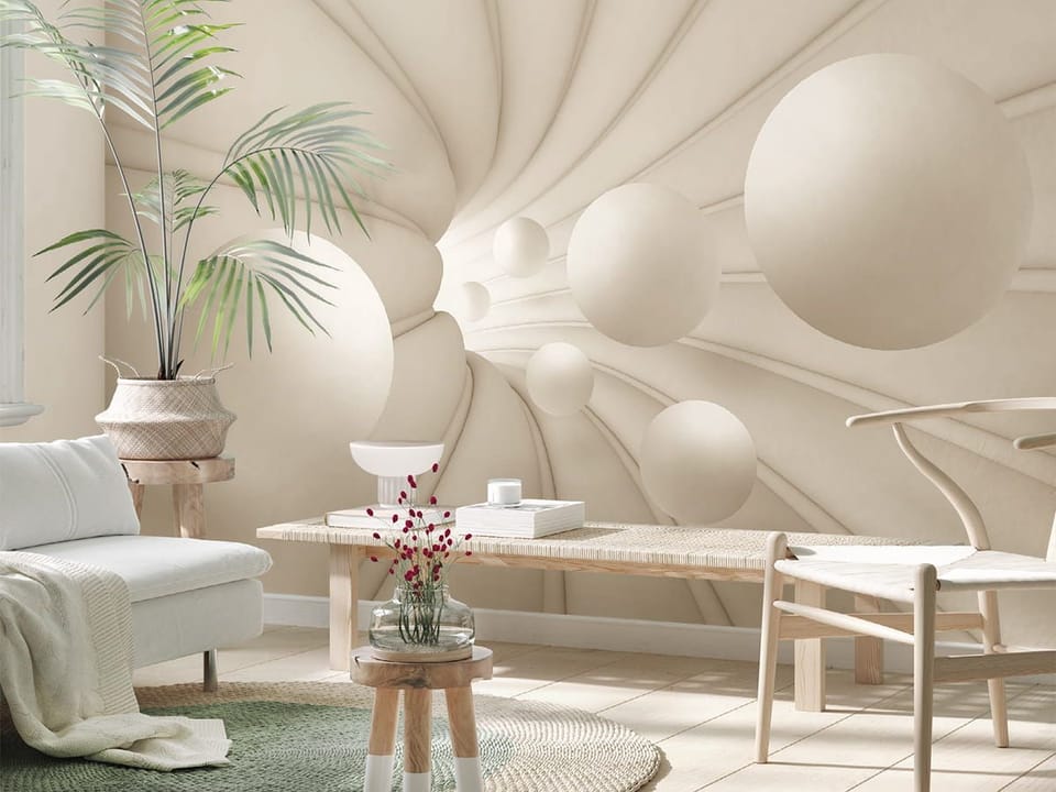 Fototapeta Białe kule w spiralnym tunelu we wnętrzu salonu