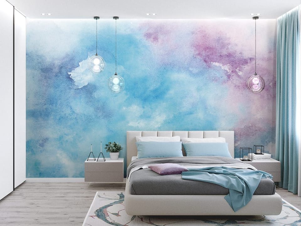 Fototapeta Abstrakcyjne Plamy Akwarelowe we wnętrzu sypialni