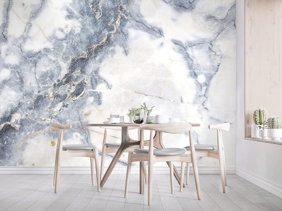 Fototapeta Marmurowe żyłki na jasnym tle we wnętrzu kuchni