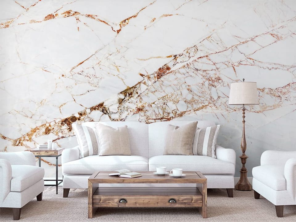 Fototapeta Biały marmur z brązowymi żyłkami we wnętrzu salonu