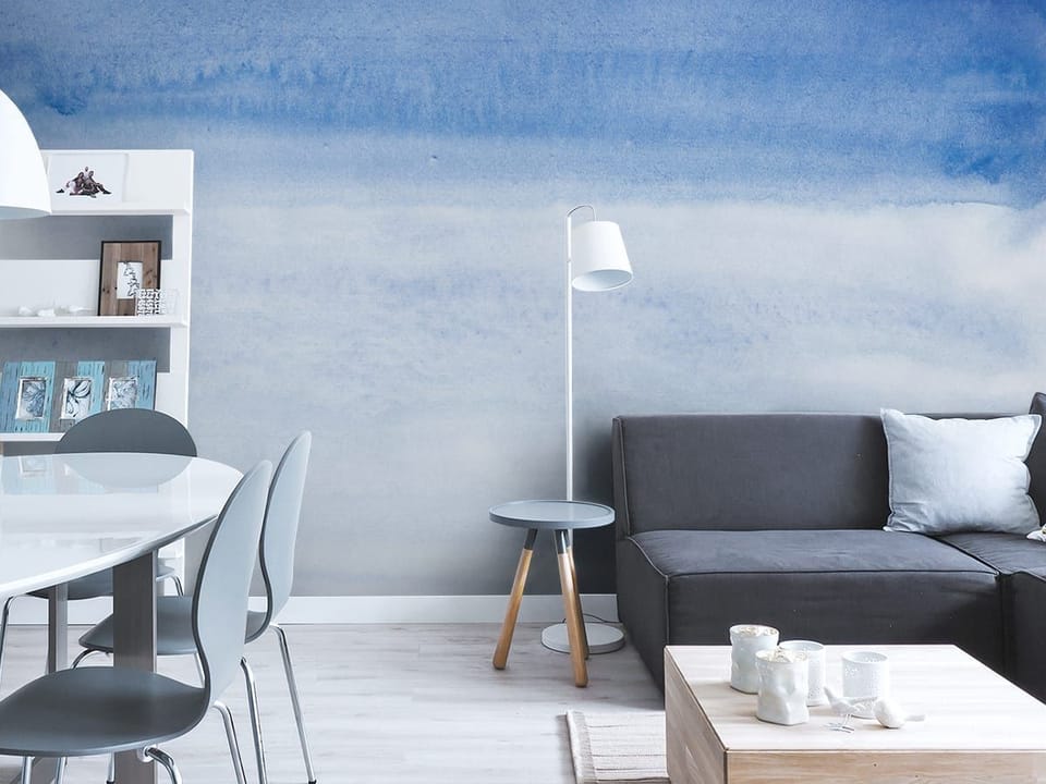 Fototapeta Abstrakcyjne Niebieskie Gradienty we wnętrzu salonu