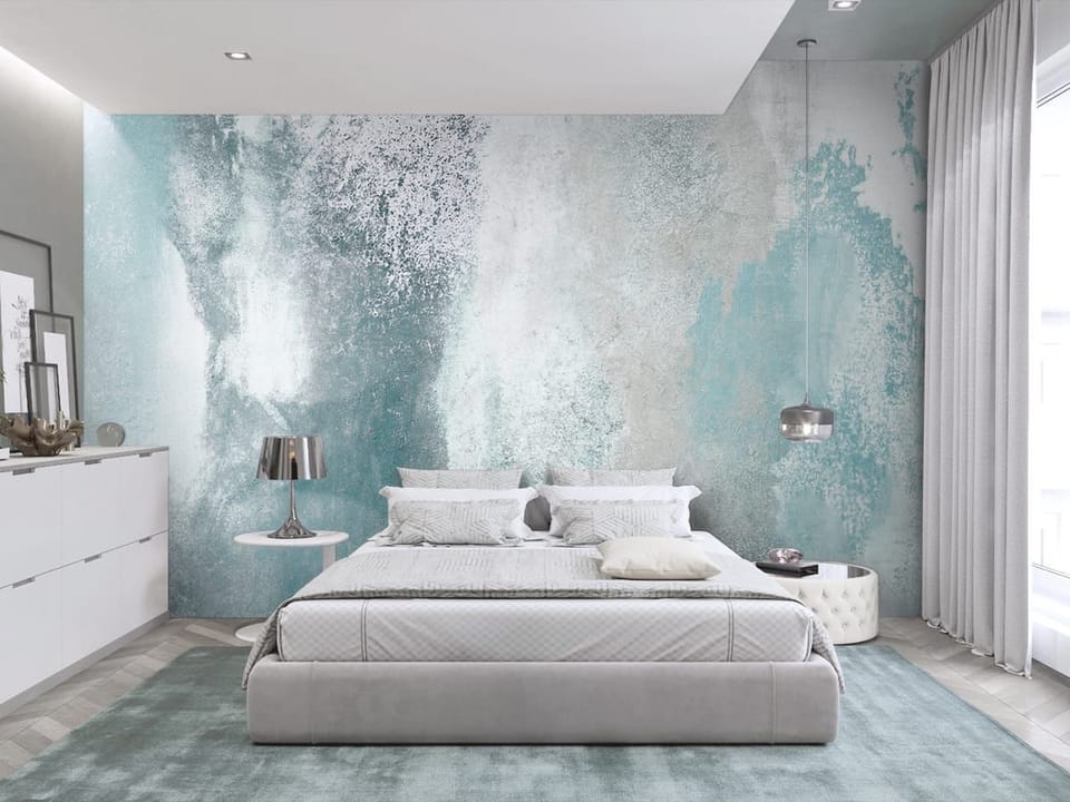 Fototapeta Abstrakcyjne Plamy Akwarelowe we wnętrzu sypialni