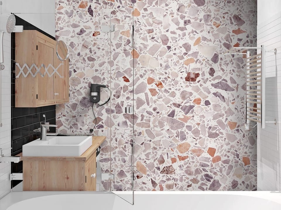 Fototapeta Lastryko z kolorowymi kamieniami we wnętrzu łazienki