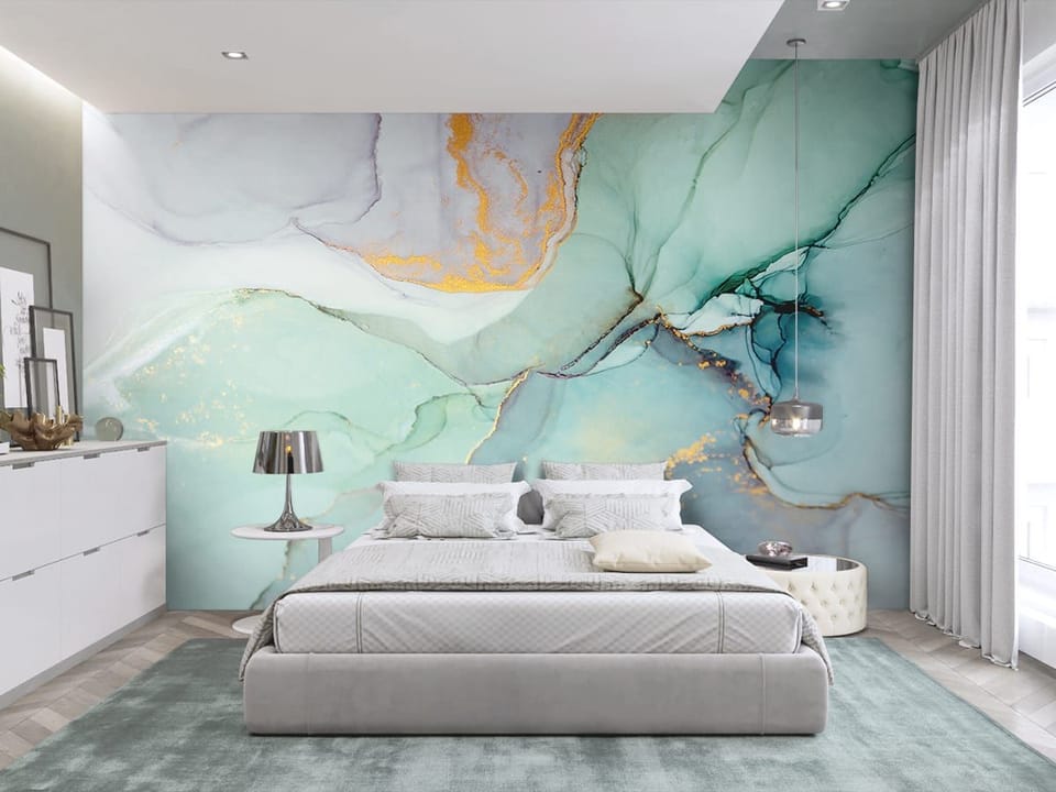 Fototapeta Abstrakcyjne Formy i Kolory we wnętrzu sypialni