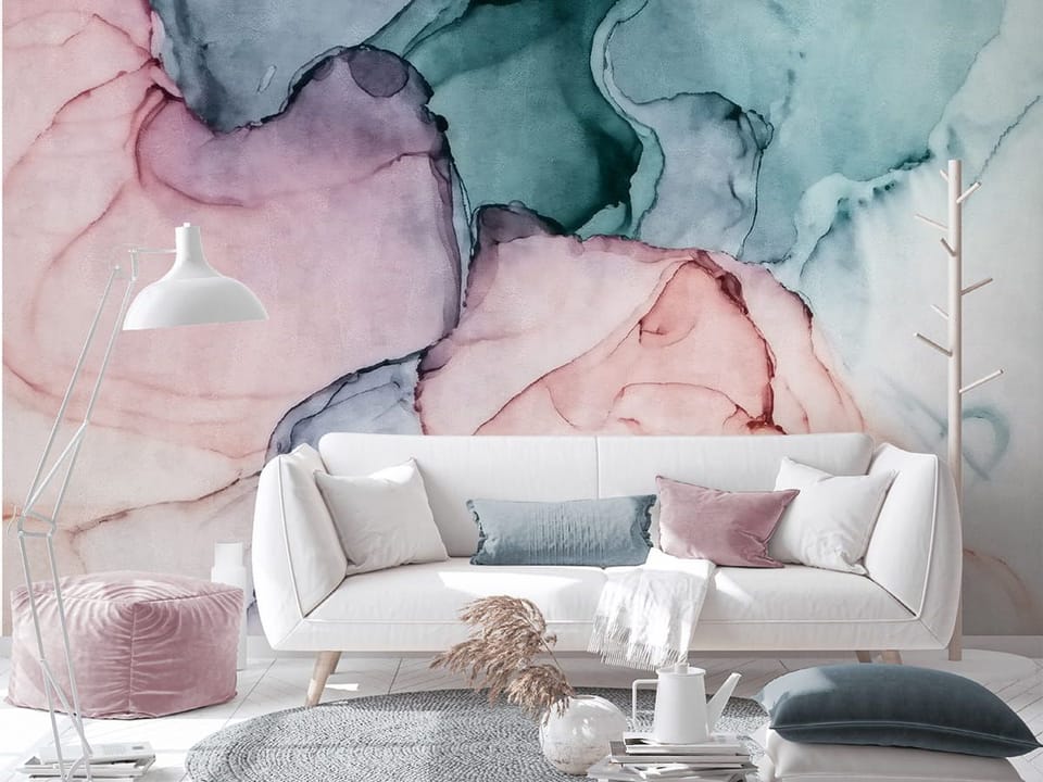 Fototapeta Kolorowe Plamy w Stonowanej Palecie we wnętrzu salonu