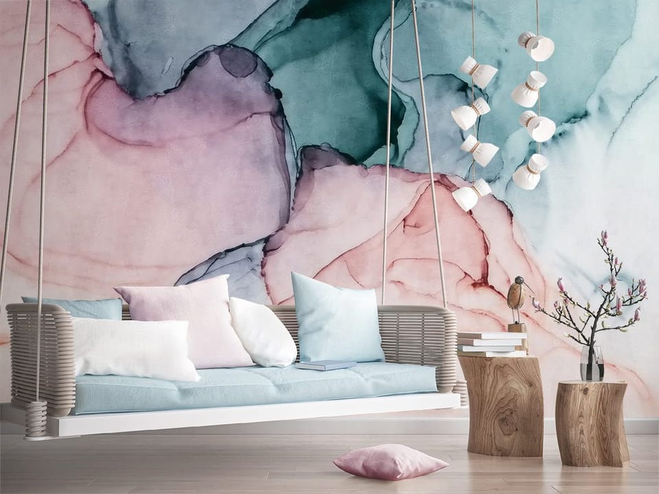 Fototapeta Kolorowe Plamy w Stonowanej Palecie we wnętrzu pokoju nastolatka