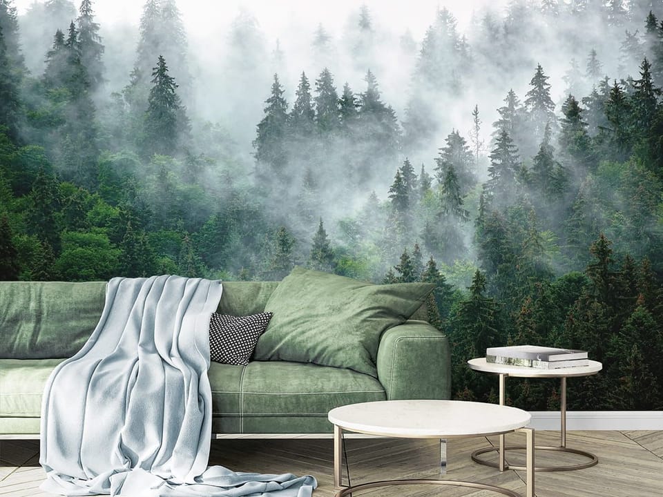 Fototapeta Mglisty las iglasty we wnętrzu salonu
