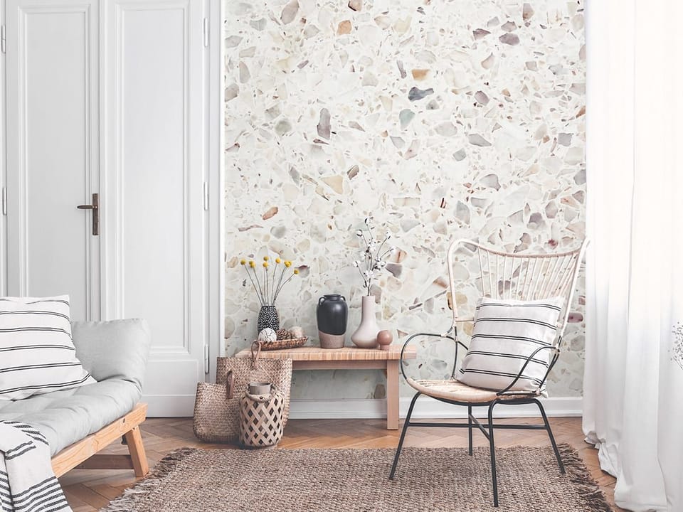 Fototapeta Terazzo z kolorowymi kamieniami we wnętrzu salonu