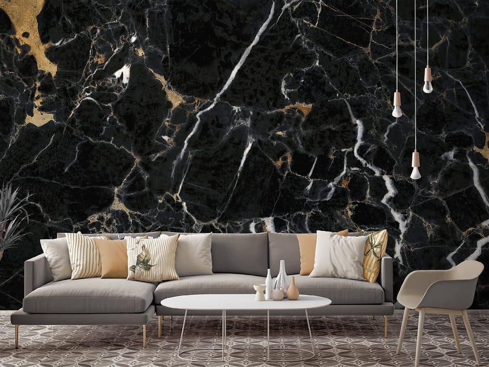 Fototapeta Czarny marmur z białymi żyłkami we wnętrzu salonu