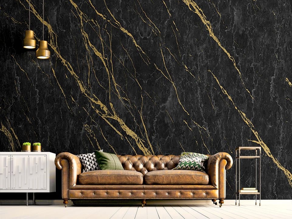 Fototapeta Czarny marmur z żółtymi żyłkami we wnętrzu salonu