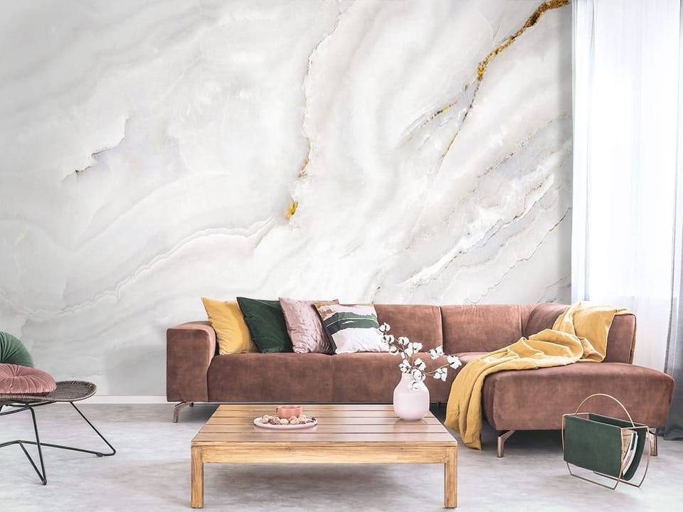 Fototapeta Biała powierzchnia z szarymi żyłkami we wnętrzu salonu