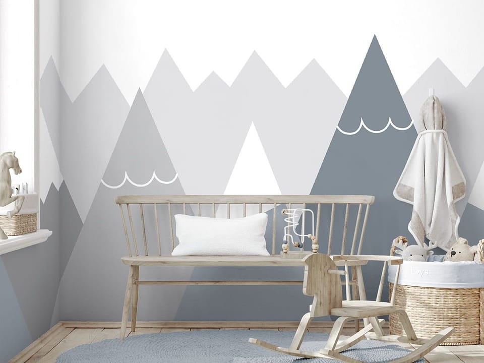 Fototapeta Geometryczne góry w szarościach we wnętrzu pokoju dziecka