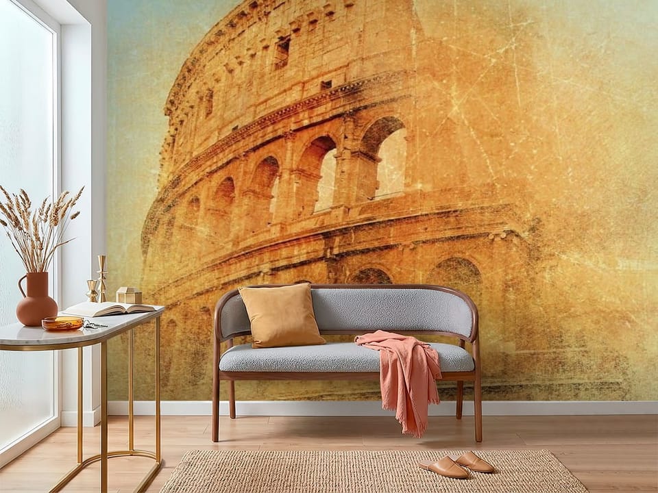 Fototapeta z fragmentem starożytnego amfiteatru z łukami i kolumnami - inspiracja do nowoczesnego przedpokoju