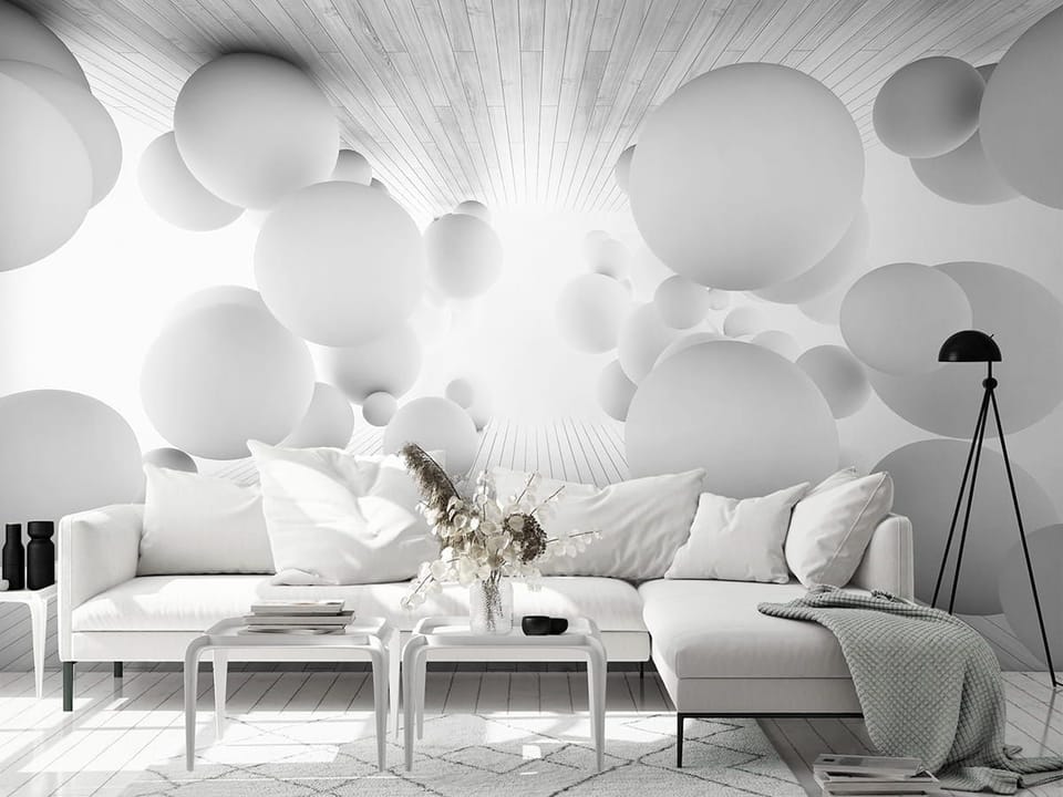 Fototapeta Tunel 3D z białymi kulami we wnętrzu salonu