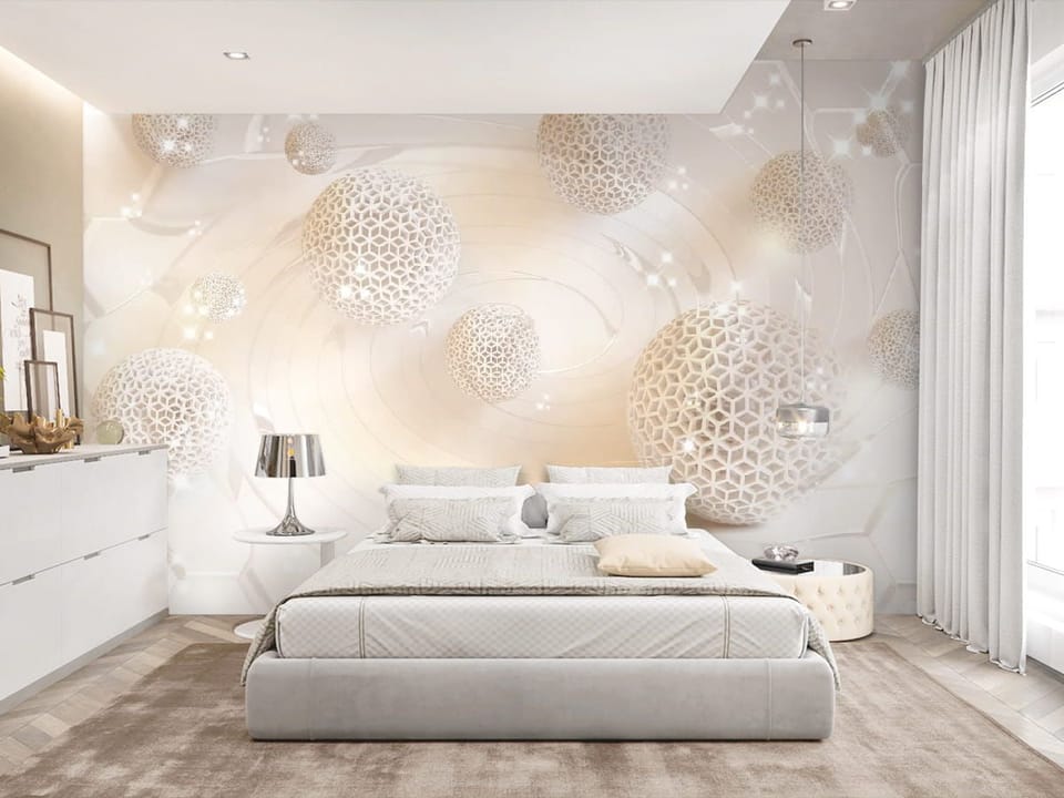 Fototapeta Geometryczne kule z ażurowym wzorem we wnętrzu sypialni