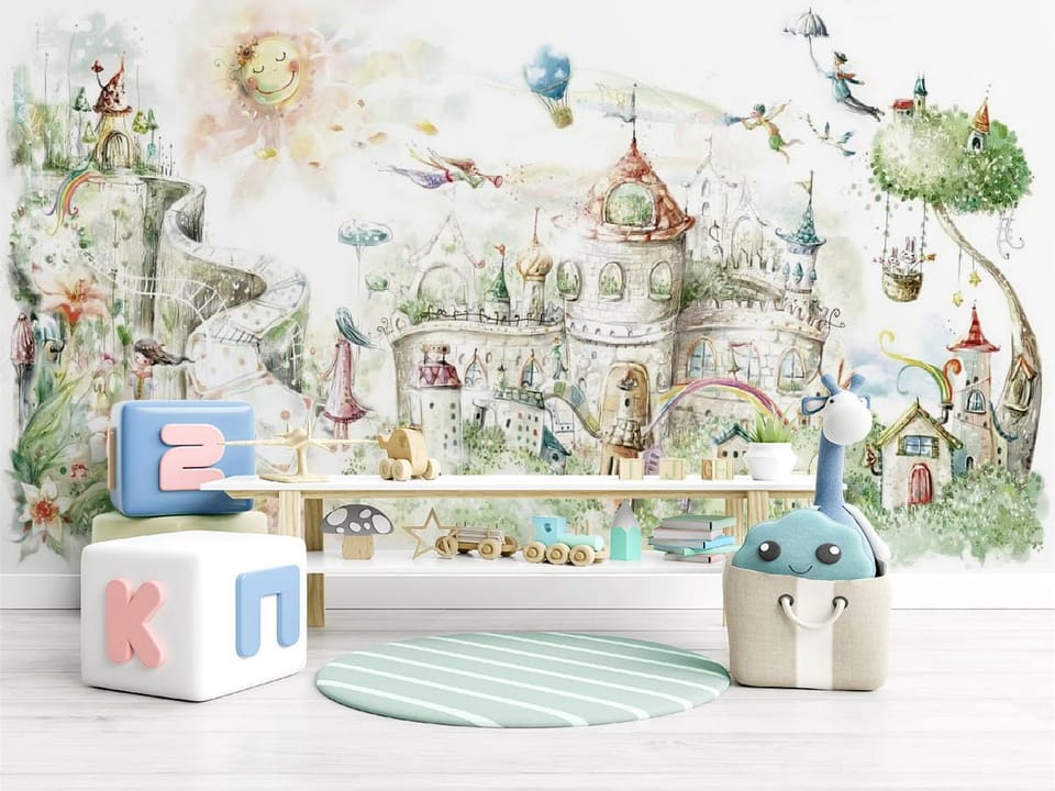 Fototapeta Fantazyjny zamek z wieżami we wnętrzu pokoju dziecka