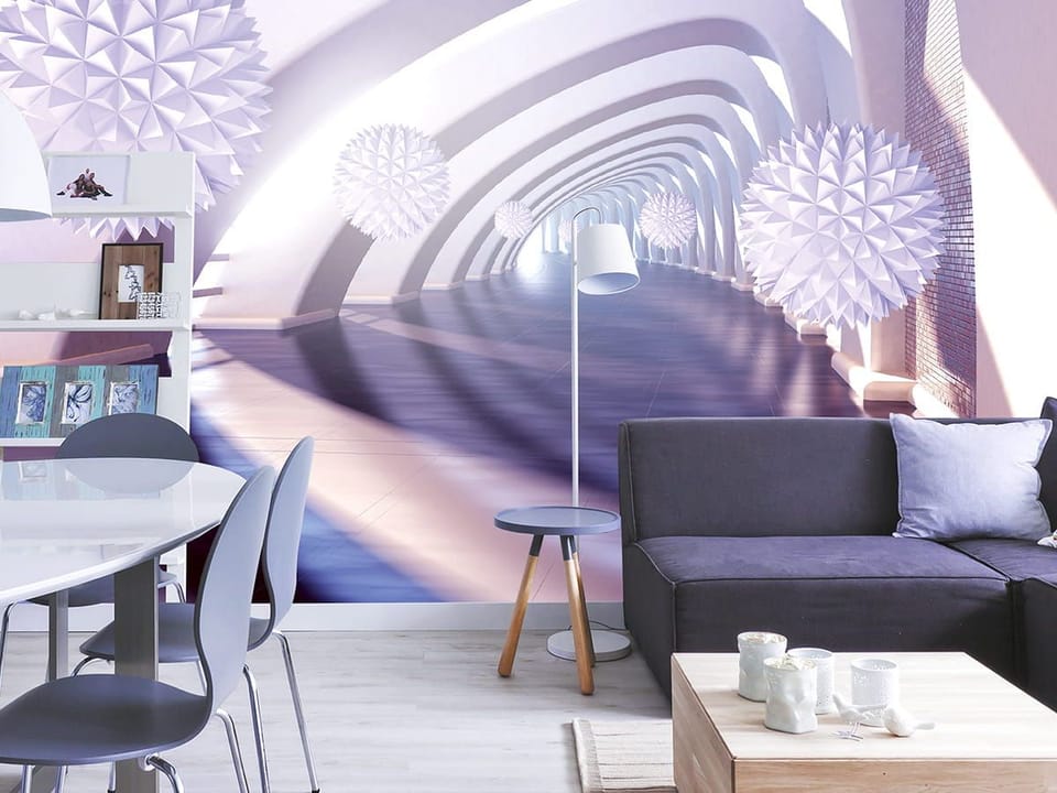 Fototapeta Geometryczne kule w tunelu 3D we wnętrzu salonu