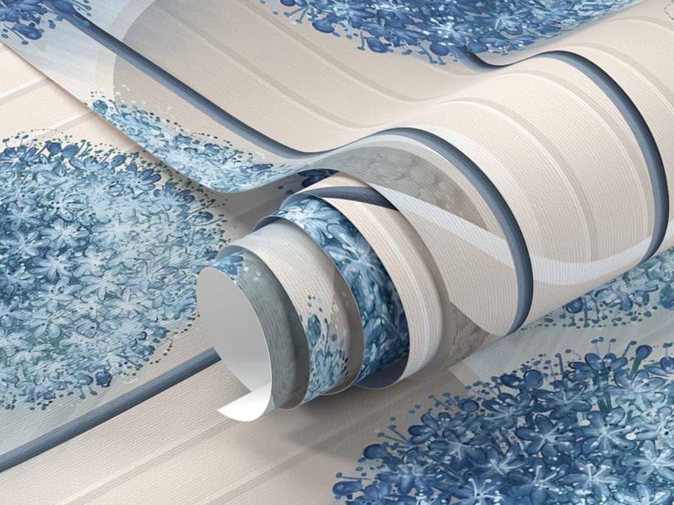 Fototapeta Niebieskie kuliste kwiaty z białymi okręgami fragment #1