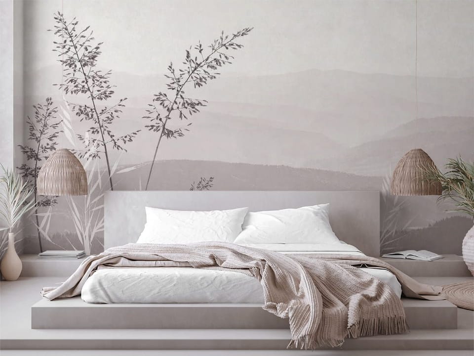 Fototapeta Kwiaty polne i górskie pejzaże we wnętrzu sypialni