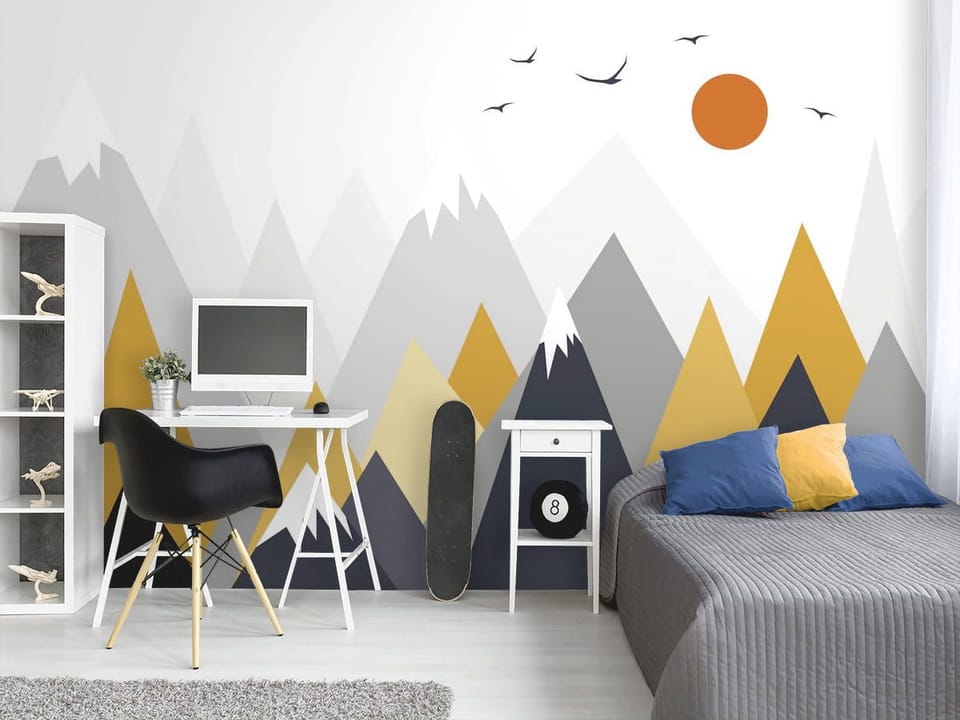 Fototapeta Geometryczne góry dla dzieci we wnętrzu pokoju nastolatka